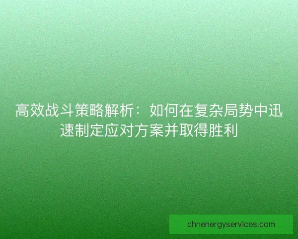 高效战斗策略解析：如何在复杂局势中迅速制定应对方案并取得胜利